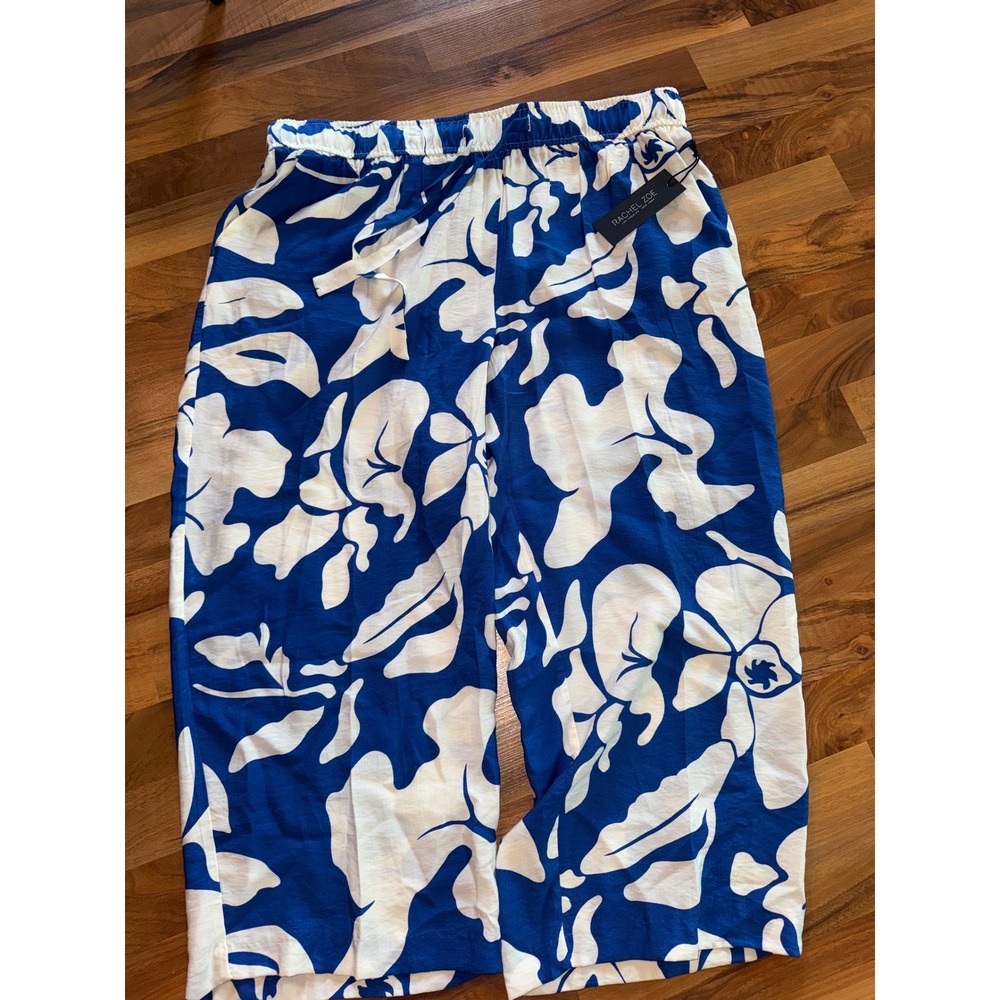 Rachel Zoe Wide Leg Crop Pants Womens 2X Blue White NWT Floral Tropical Pull On